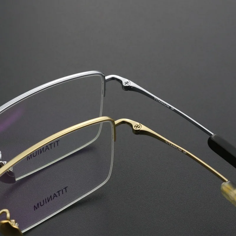 Pure Titanium Men's Half Frame Myopia Ultra-light Natural Horn Square Frame with Gold Borderless Shenzhen   Anteojos Oculos