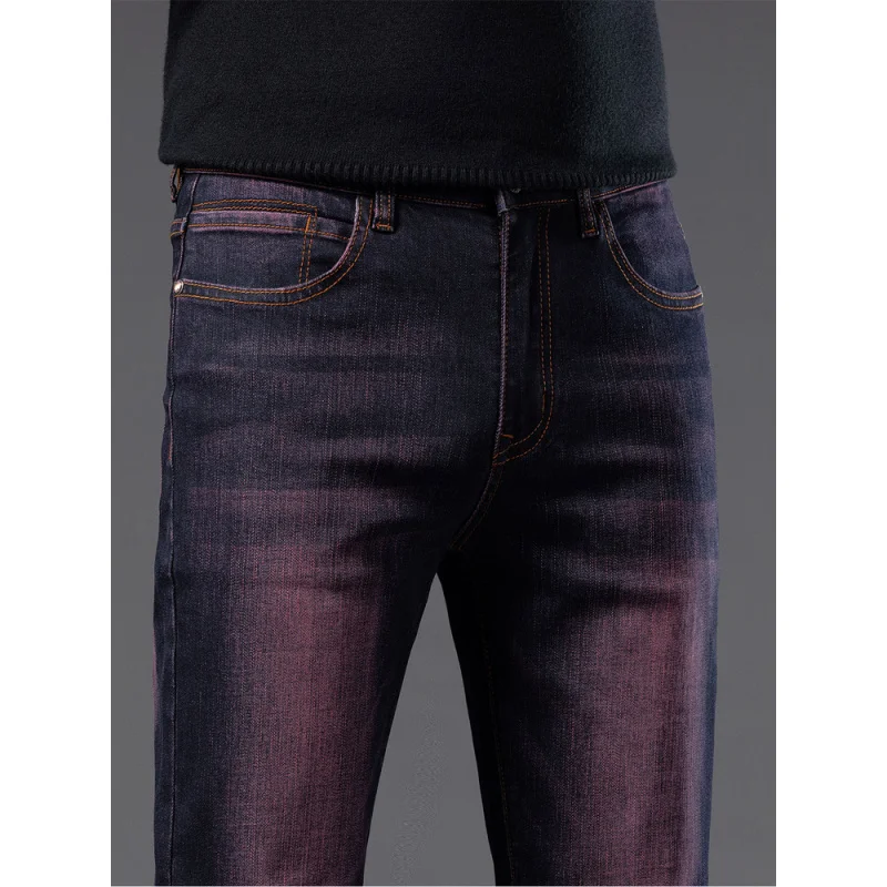 Autumn Vintage Washed Men's Jeans Stretch Slim Straight Versatile High-end Casual Business Pants Middle-aged Men