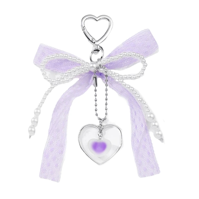 

E8FB Elegant Ribbon Bowknot Pendant for Bags and Phones Unique Decoration Keychain