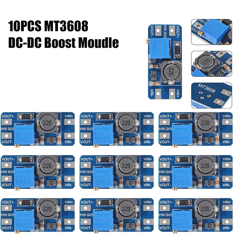 MT3608 Adjustable Step Up Module Voltage Regulator Micro/TYPE-C Plug 2V-24V to 5V-28V 2A Step-Up DC-DC Boost Converter 5-10P