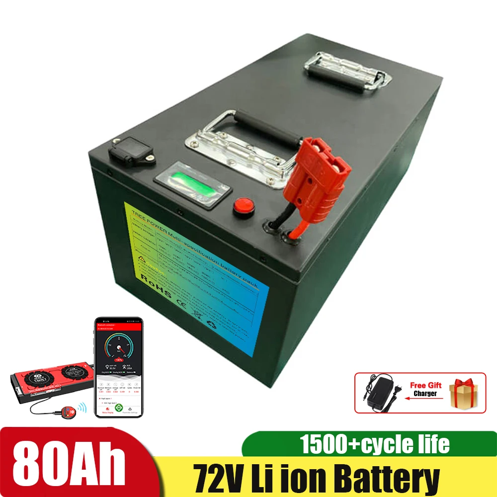 

Rechargeable 72V 80Ah Lithium Battery for Electric Scooter Ebike Sctooer Motorcycle Battery + 10A Charger