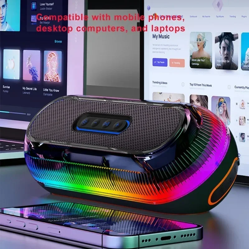 40W Wireless Bluetooth Soundbar Desktop Transparent Subwoofer with RGB Lamp Large Volume High-resolution Stereo Audio Speaker