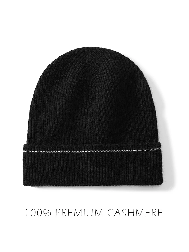 

100% Premium Cashmere Knitted Beanies Women Men Trawler 2024 Autumn Winter Hat Soft Warm Ribbed Fisherman Hair Bonnet