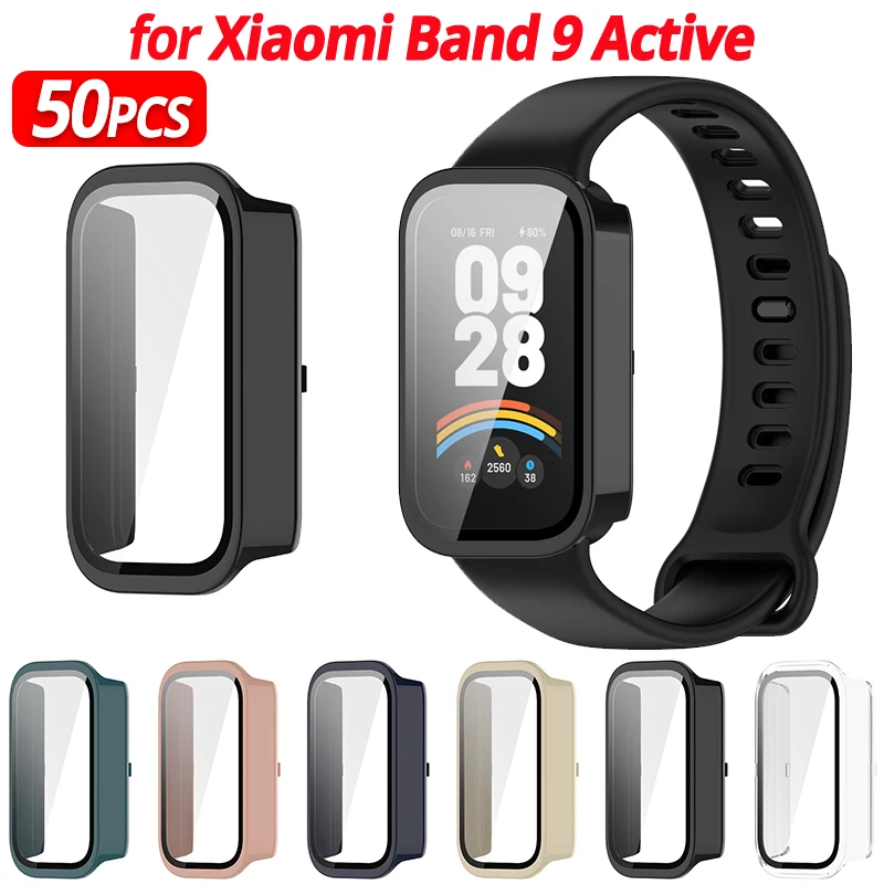 1 Pack Case Protector for Xiaomi Mi Band 9 Active Screen Protective Case Hard PC Bumper +Glass Film for Redmi Band 3 Cover Cases