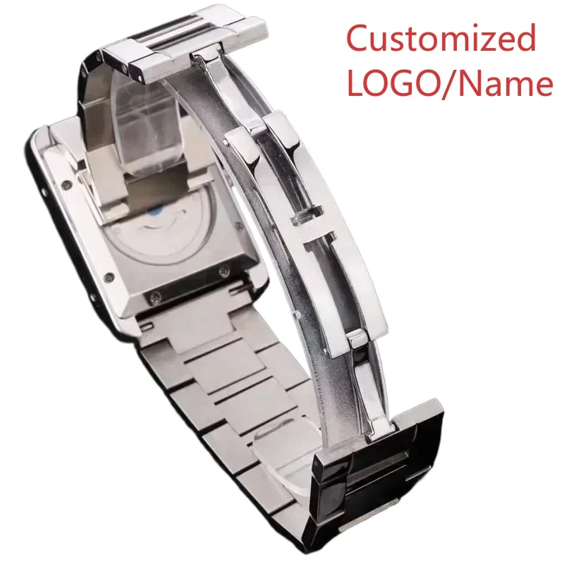 ساعة يد رياضية للرجال ميكانيكية أوتوماتيكية 904L من الفولاذ المقاوم للصدأ ساعات خلفية من الجلد الأسود 31*41 مللي متر مخصصة