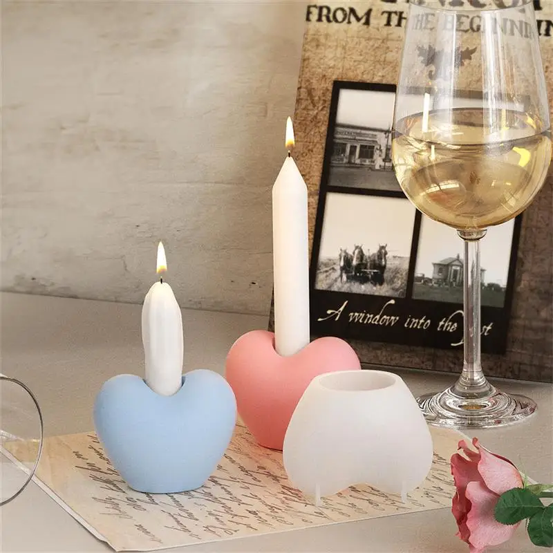 3D Coração Silicone Candle Holder Moldes, Fragrância, Concreto, Candlestick Mold, DIY Aromaterapia Ornamentos, Decoração de gesso Mold