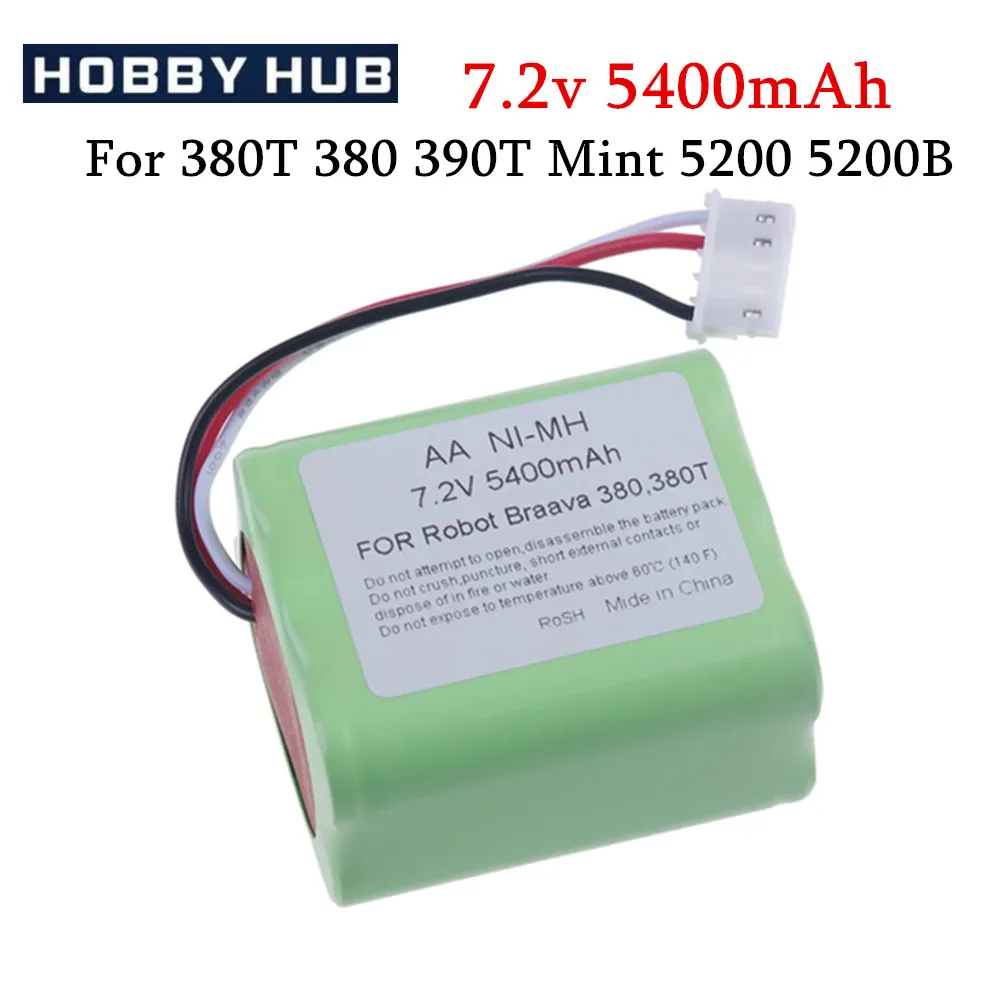 7.2V NI-MH 5400mAh Battery for iRobot Braava 380T 380 390T Mint 5200 5200B 5200C Vacuum Cleaner upgraded 3000MAH NI-MH Battery