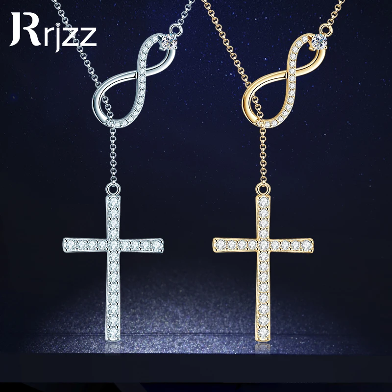 

Rrjzz Moissanite Faith Hope Cross Pendant Necklace 925 Sterling Silver Infinity Love Y-Shaped Necklace for Women Fine Jewelry