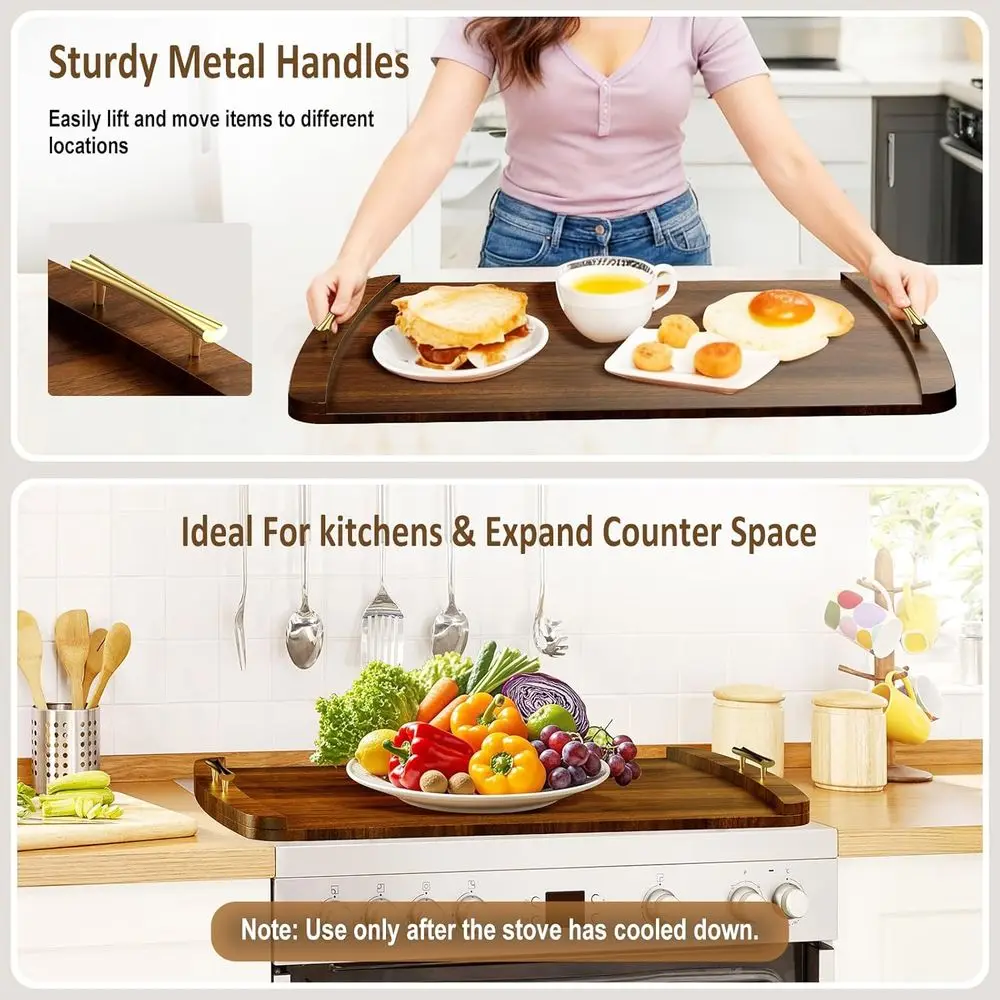 Noodle Board Stove Cover - Stove Top Covers with Handles or Gas Electric Stove - Wooden Range Covers Protector or Stovetop Sink