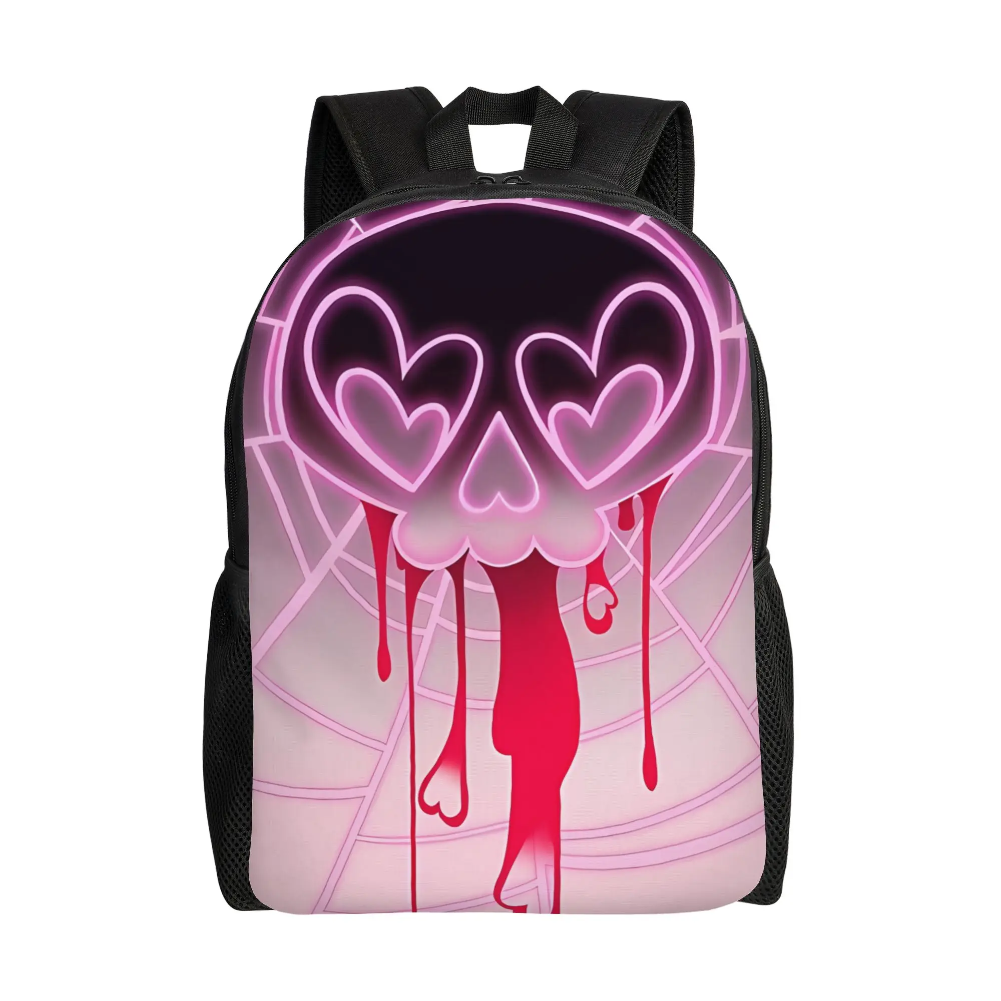 

H-Helluva Boss Goth Heart Eyes Skeleton Neon Y2K Spooky Schoolbag Graphic Print mochila High Quality Large Capacity Laptop Bag