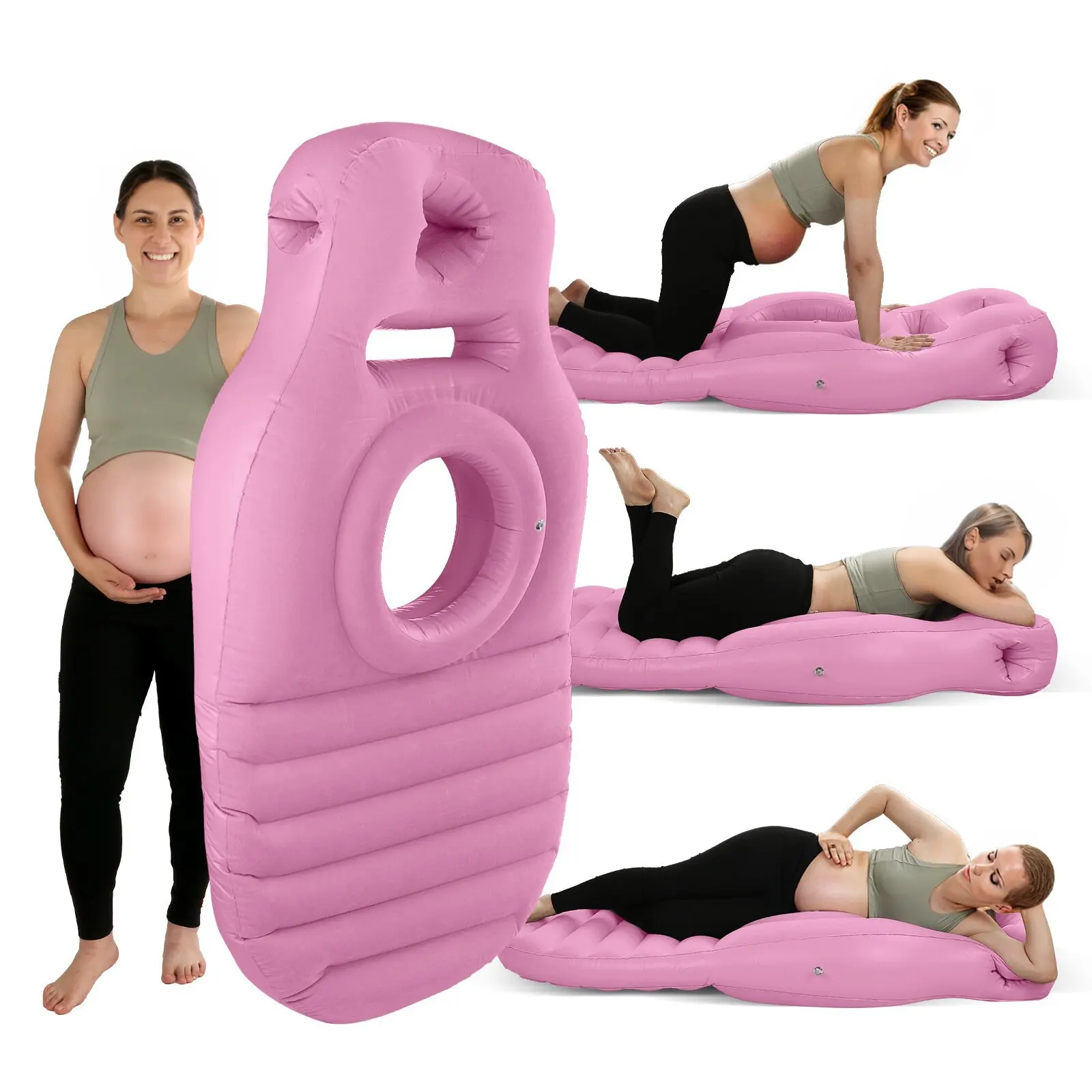 PVC Inflatable O-Shape Maternity Mattress Soft Pregnant Women Air Cushion Belly Support Sleeping Pad for Home Bedroom Rest