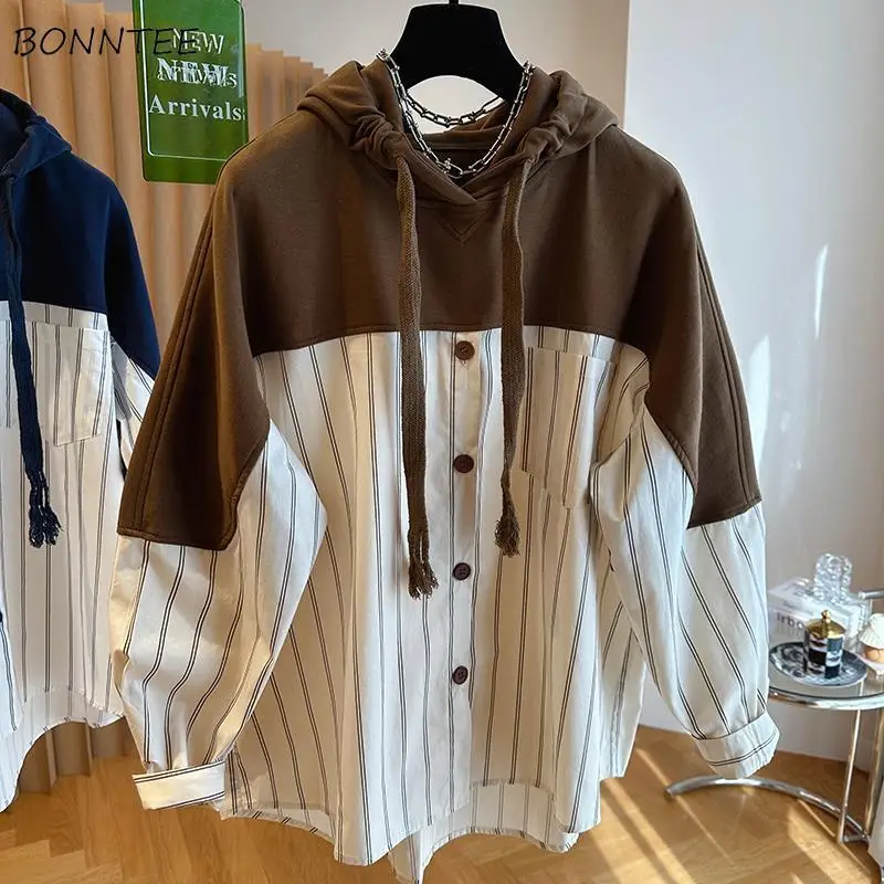 

Striped Hoodies Women Vintage Casual Hooded Design Chic Autumn Personality Kpop Clothes Streetwear Fashion All-match Ins Mujer