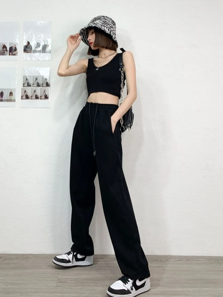 Petite Women Gray Sweatpants Fall Winter Loose Wide Leg Joggers Cuffed Casual High Street Warm Sport Trousers 2026 Trendy