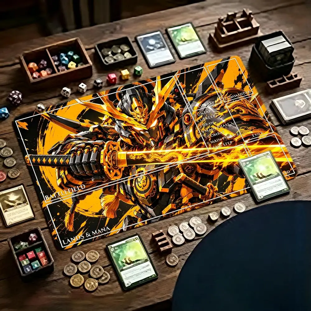 Golden Dragon Mecha Samurai TCG Playmat 35X60CM Tabletop Trading Mat Non-Slip Durable Stitched Edge Three Templates Available