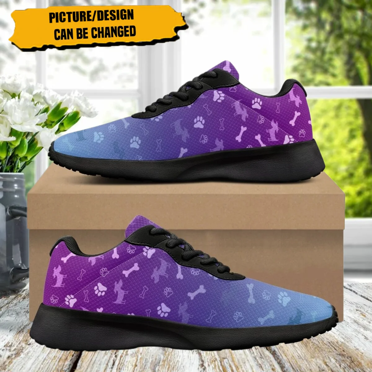 

Gradient Dog Paw Dog Bone Pattern Sneakers for Women Brand Designer Lace Up Cozy Outdoor Sneakers Men Training Basketball Shoes