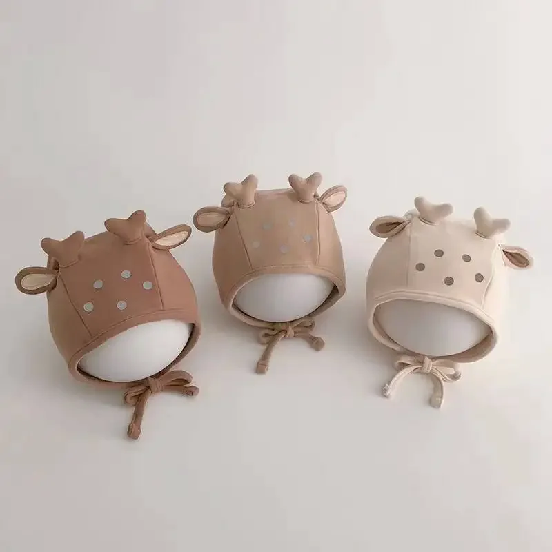 

Зимняя детская шапка для защиты ушей, хлопковая шапка плода с героями мультфильмов для младенцев, детская теплая шапка с милым лосем на шнуровке