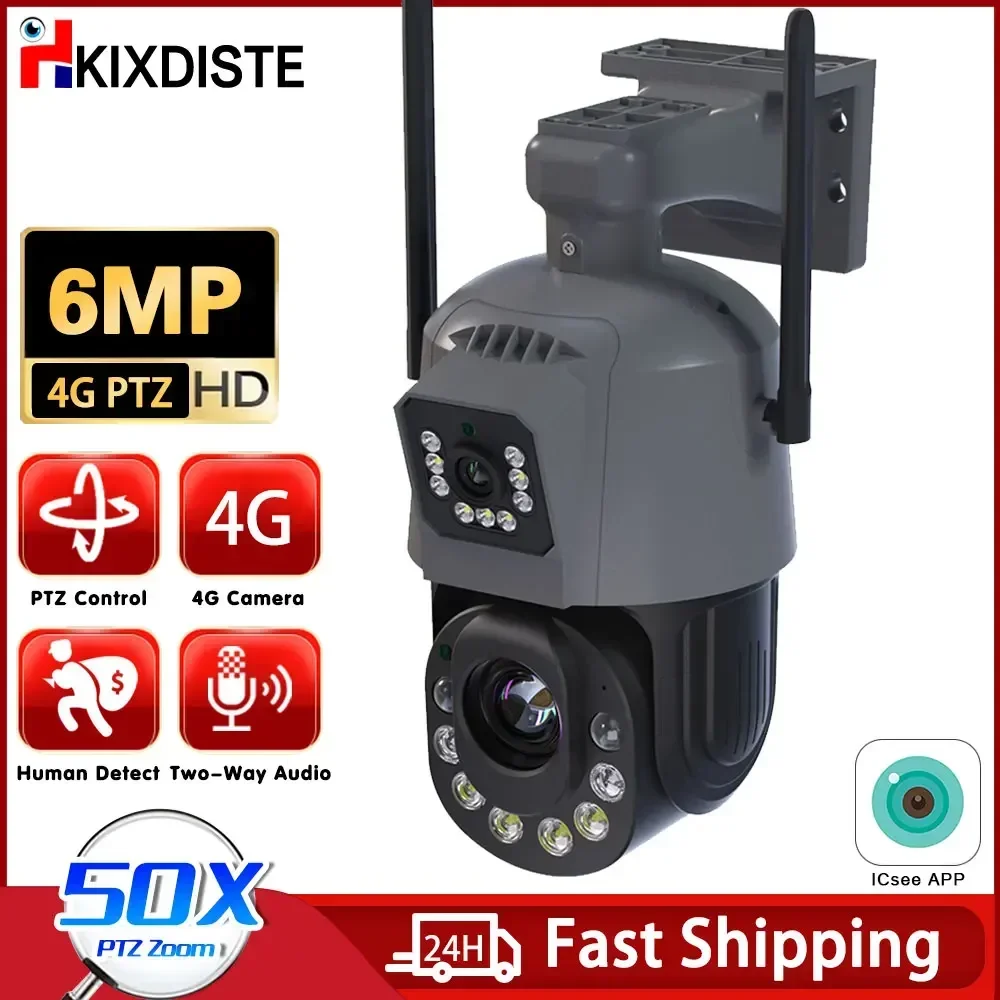 ICSEE 4K 8MP 50X 30X Zoom WIFI Camera 4G PTZ Dual Lens Outdoor Came Human Detection Surveillance System XMeye Dual Screen Camera