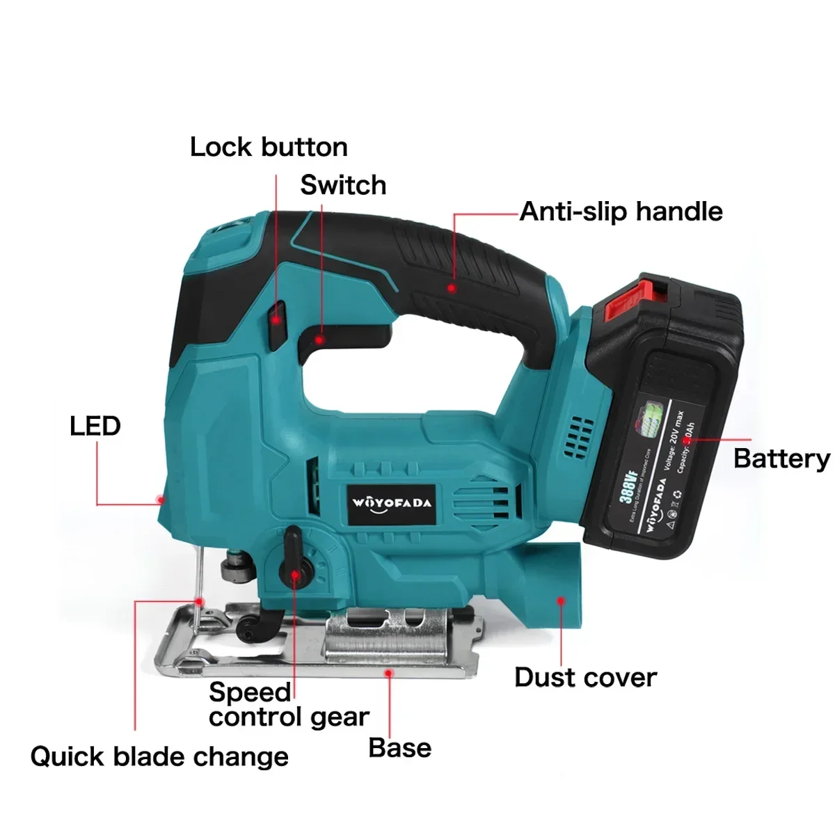 휴대용 다기능 목공 전동 공구, 무선 직소, 마키타 18V 배터리용, 20V, 55mm, 2700RPM