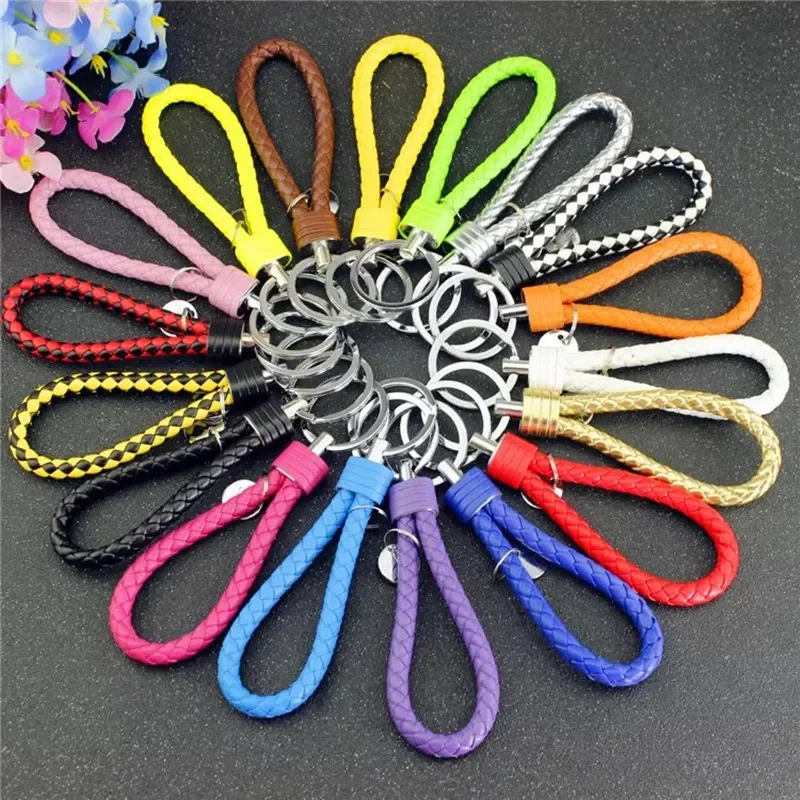 13CM Colorful Braided PU Leather Keyring for Men Women Fashion Car Key Accessories Waist Buckle Key Ring Couple Friend Gift