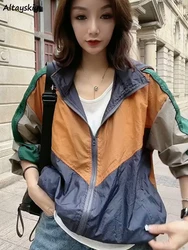 Jackets Women Streetwear Hooded Ulzzang All-match Spring Popular Holiday Spliced Design Sun-protection Daily Comfortable Trendy