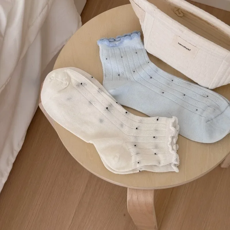 SP & CITY الصيف البولكا نقطة الدانتيل الجوارب القصيرة فتاة حلوة كشكش جوارب قطنية المرأة عادية القطن رقيقة تنفس العظم الجوارب