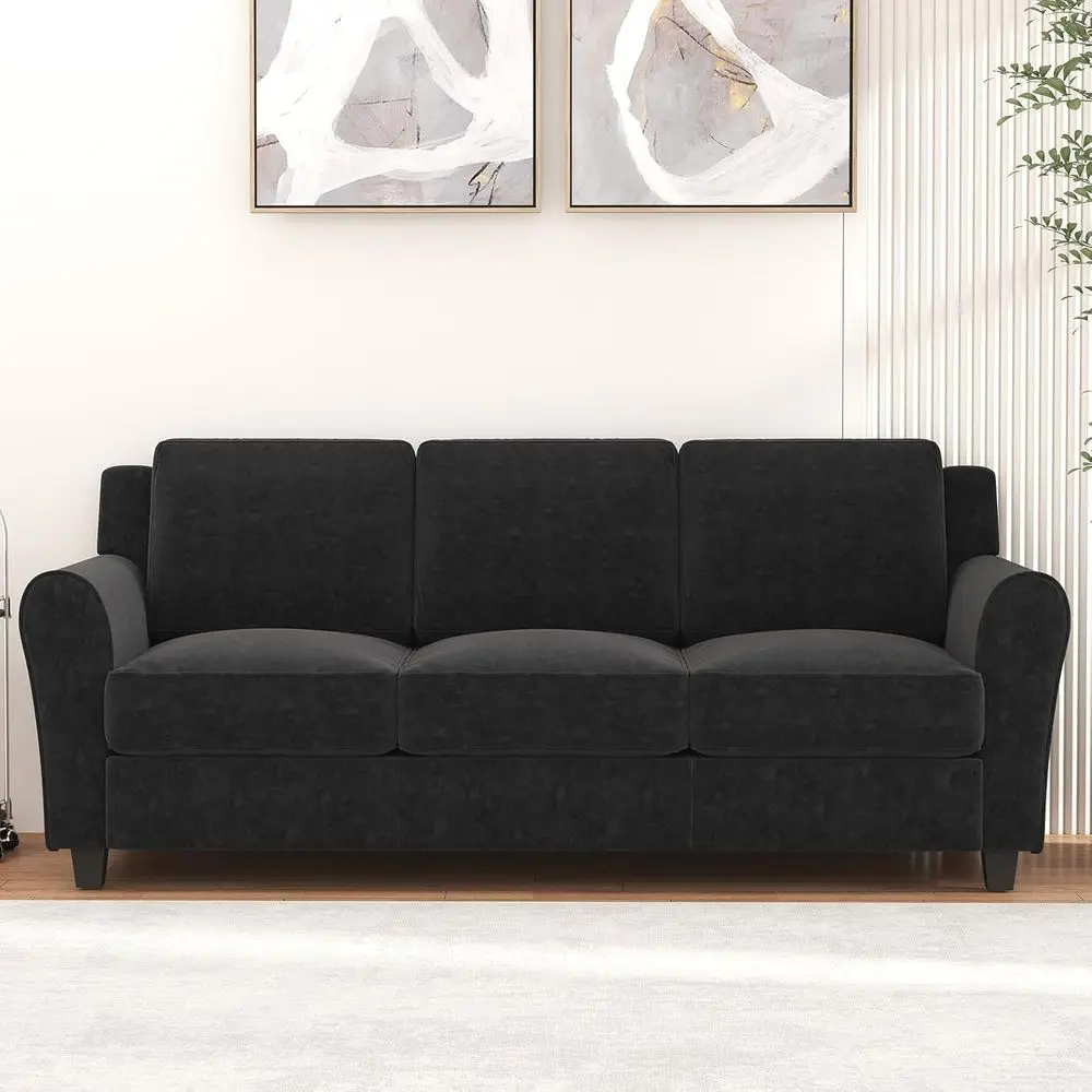 

80.7 Black 3-Seat Sofa, Plush Cushions for Living Room or Office