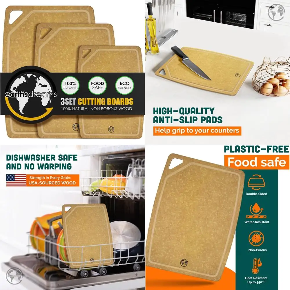 

Charcuterie Board Set - 3-Piece Wood Cutting Boards: Small, Large, Extra Large - Non-Plastic, Non-Toxic, Heavy-Duty, Durable Kit