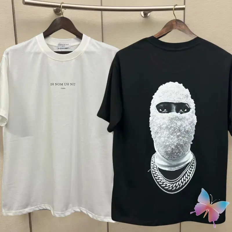 

24ss New IHNOMUHNIT Tshirts Cotton White Pearl Mask Round Neck Short Sleeve Tops Fashion Street Casual Loose Men Women T-shirt