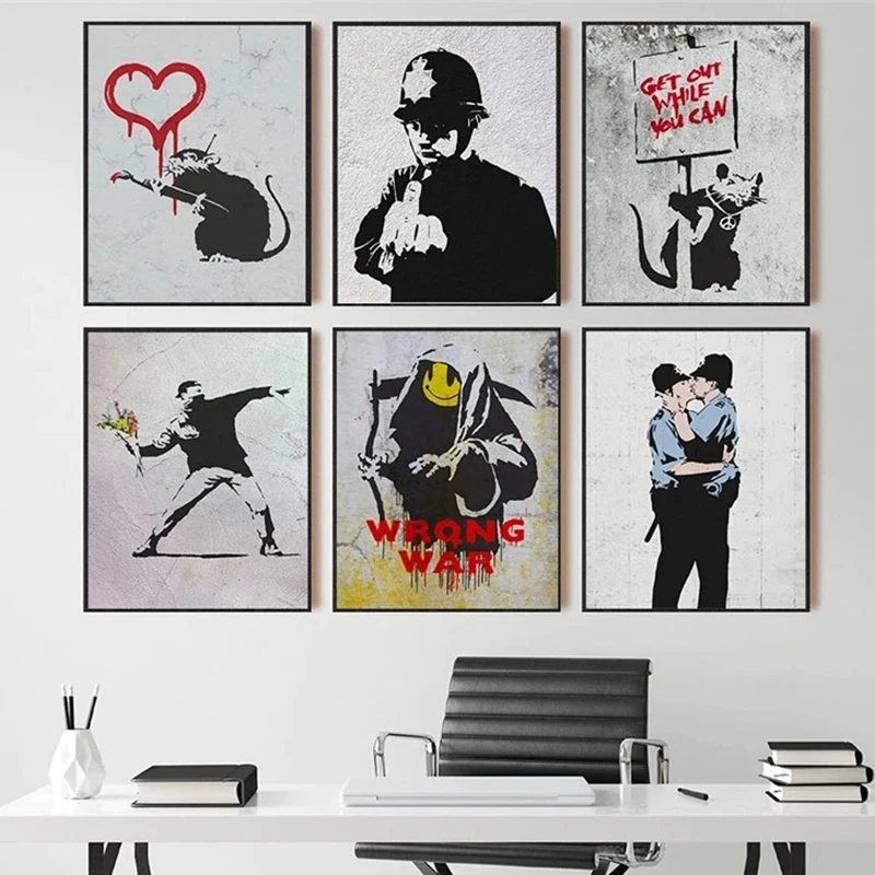 Banksy Graffiti-Kunstwerk, 5D-Diamantgemälde zum Selbermachen, Kreuzstich-Kunst, Mosaik, voller Bohrer, runde Stickerei, Heimdekoration, Geschenk