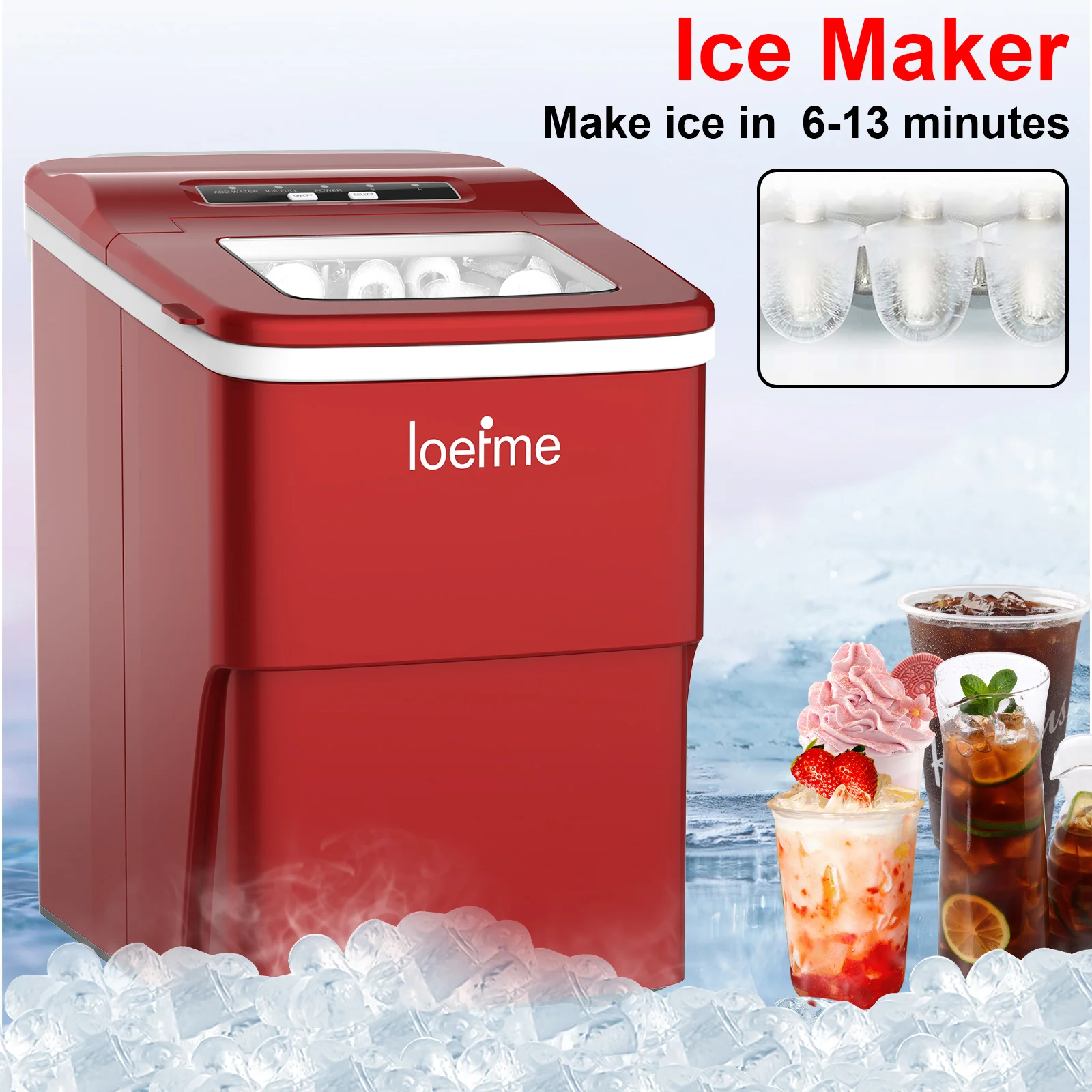 LOEFME 2L Portable Ice Maker Machine Ice Makin Countertop Fast Ice Cube Maker