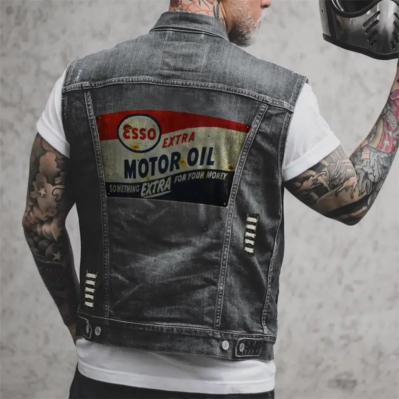 Men's Denim Vest Spring And Autumn New Punk Style Europe And The United States Sleeveless Lapel Single Breasted Fashion Coat