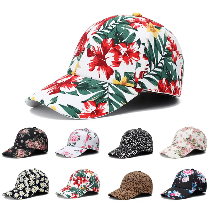 

2024 New Flower Leopard Print Baseball Cap Outdoor Shading Adjustable Casual Men's and Women's Sports Hat Gorras Hombre