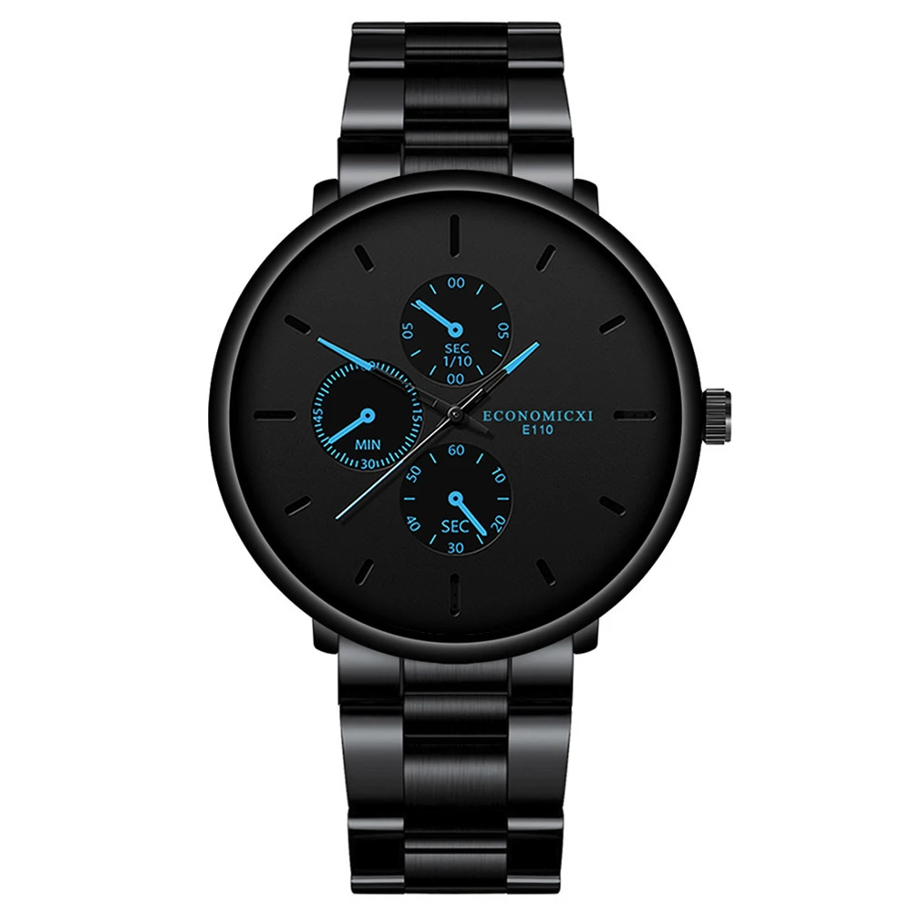 2Pcs Men\'s Casual Simple Business Three-eye Digital Pointer Steel Band Quartz Watch Fashion Luxury Alloy Bracelet Set