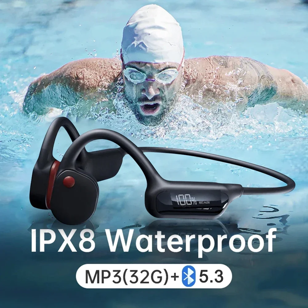 X10 Bone Conduction Bluetooth Headset With Digital Display Swimming Waterproof to a Depth of 30 Meters Waterproof Built-in32G