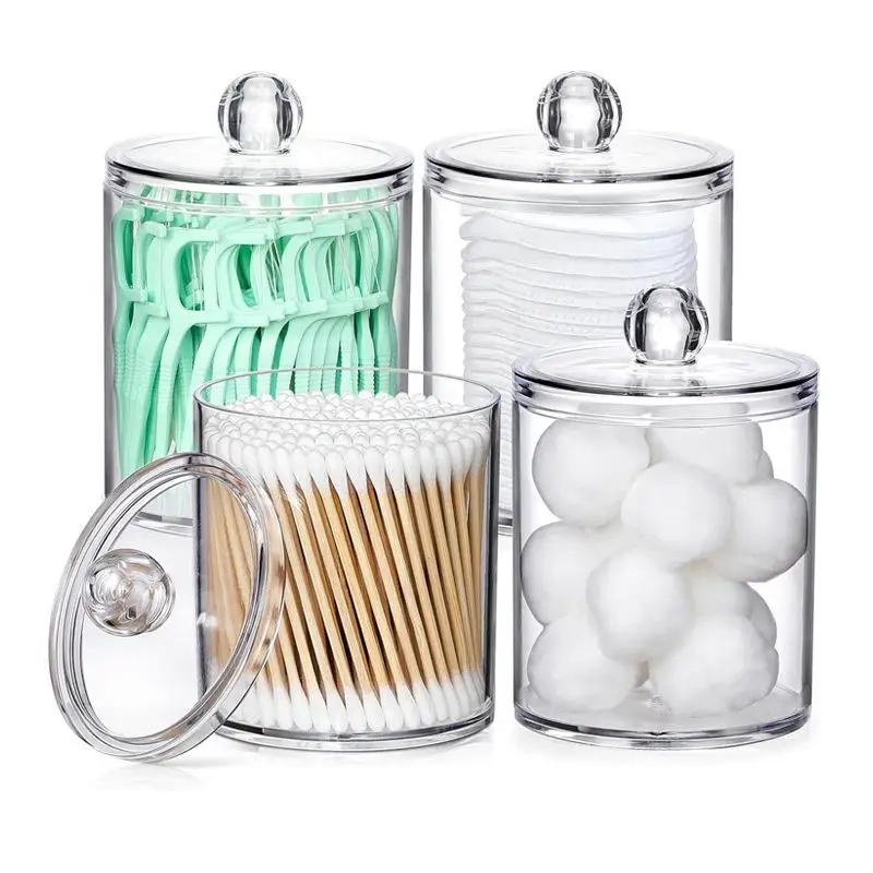 1Pcs Round Acrylic Cotton Swab Box With Lid Dustproof Makeup Cotton Storage Toothpick Organizer Box