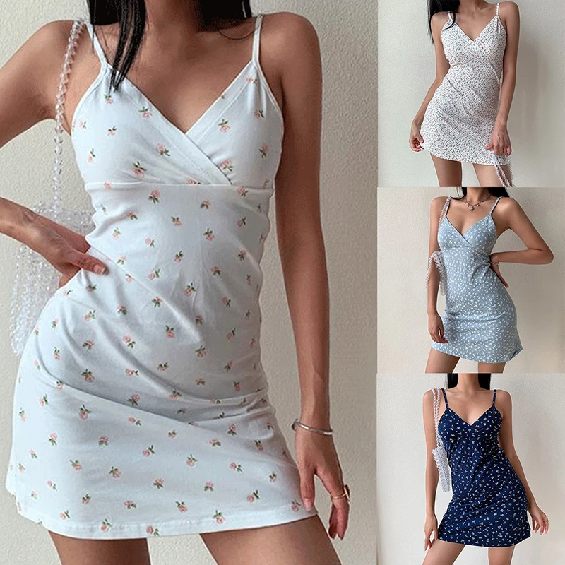 Y2k Vintage Floral Cross Camis Dress Women Slim Sleeveless V-Neck Summer Sexy Cute Backless Party Black Mini Dresses Woman Cloth