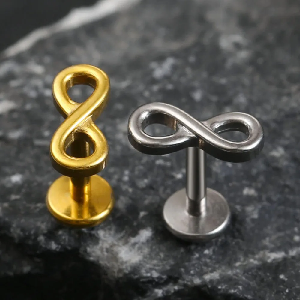 Twolobes 1PC Titanium Infinity Symbol Labret Piercing Internally Threaded Flat Back Ear Studs Helix Tragus Cartilage Jewelry