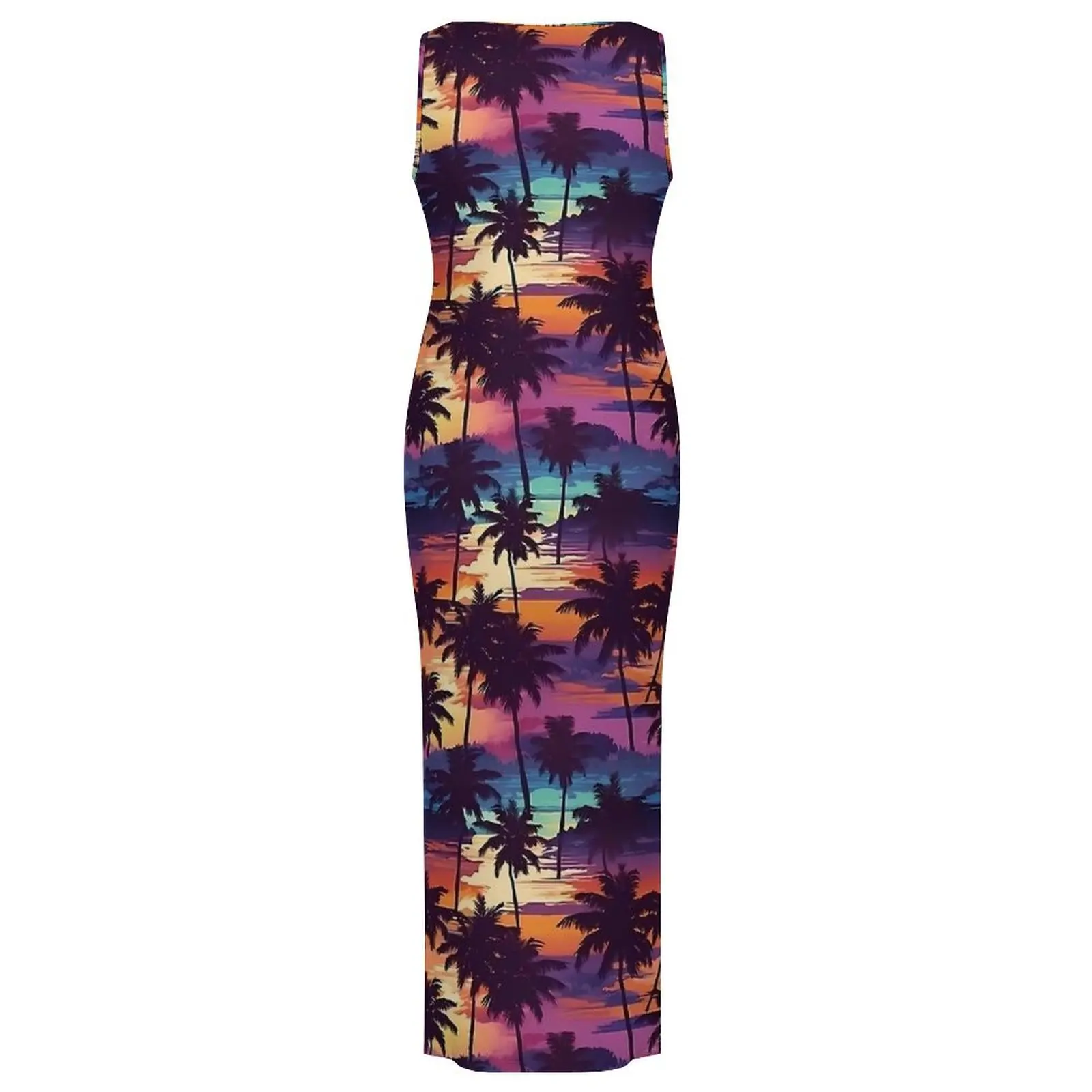 Hawaiian Sunset Palm Trees Dress Sleeveless  Casual Maxi Dresses Summer Street Wear Design Bodycon Dress Big Size 3XL 4XL