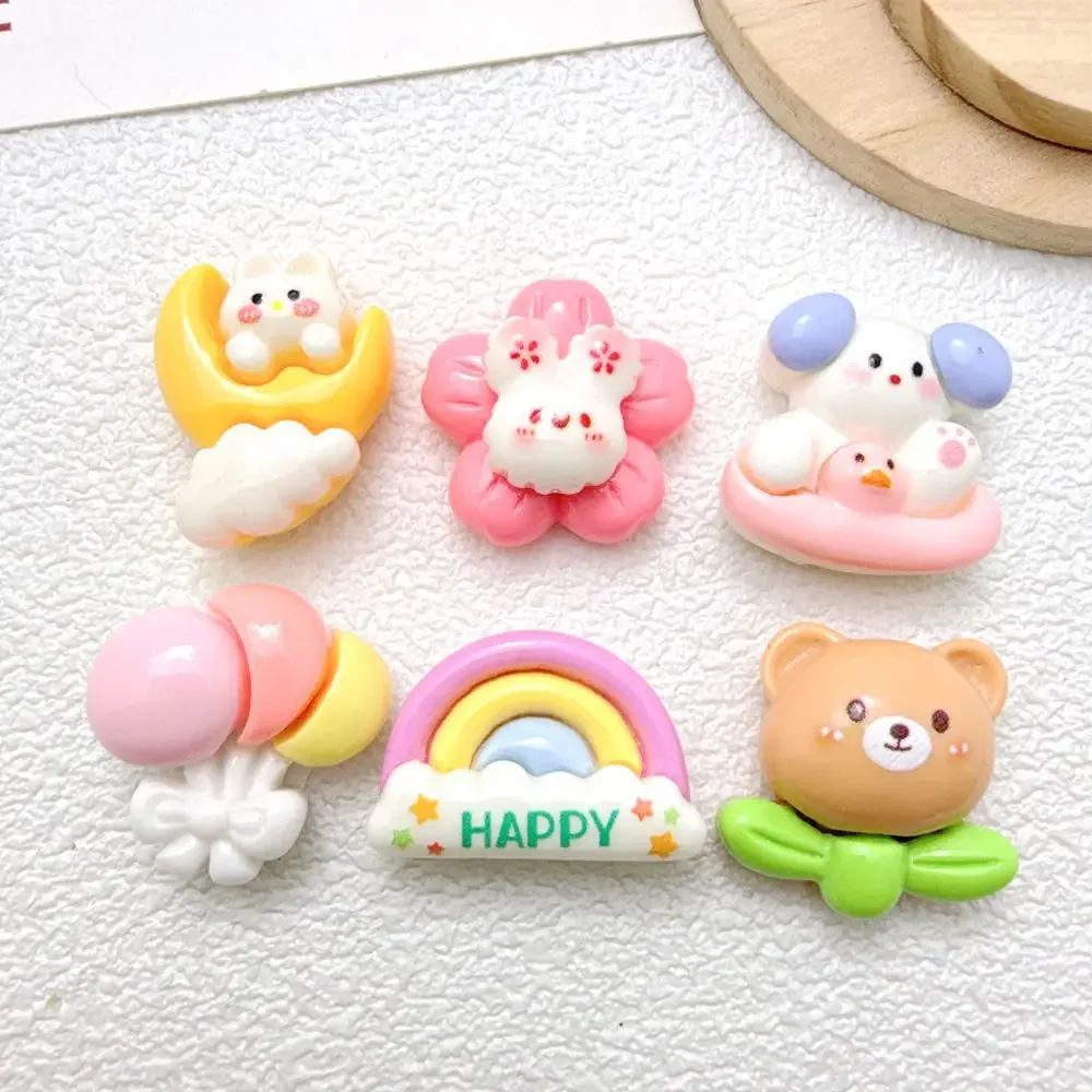 Shinning Rainbow Rabbit Resin Cute Animal Charms DIY Craft Accessories for Shoes Decor Keychains 10PCS Miniature Dollhouse