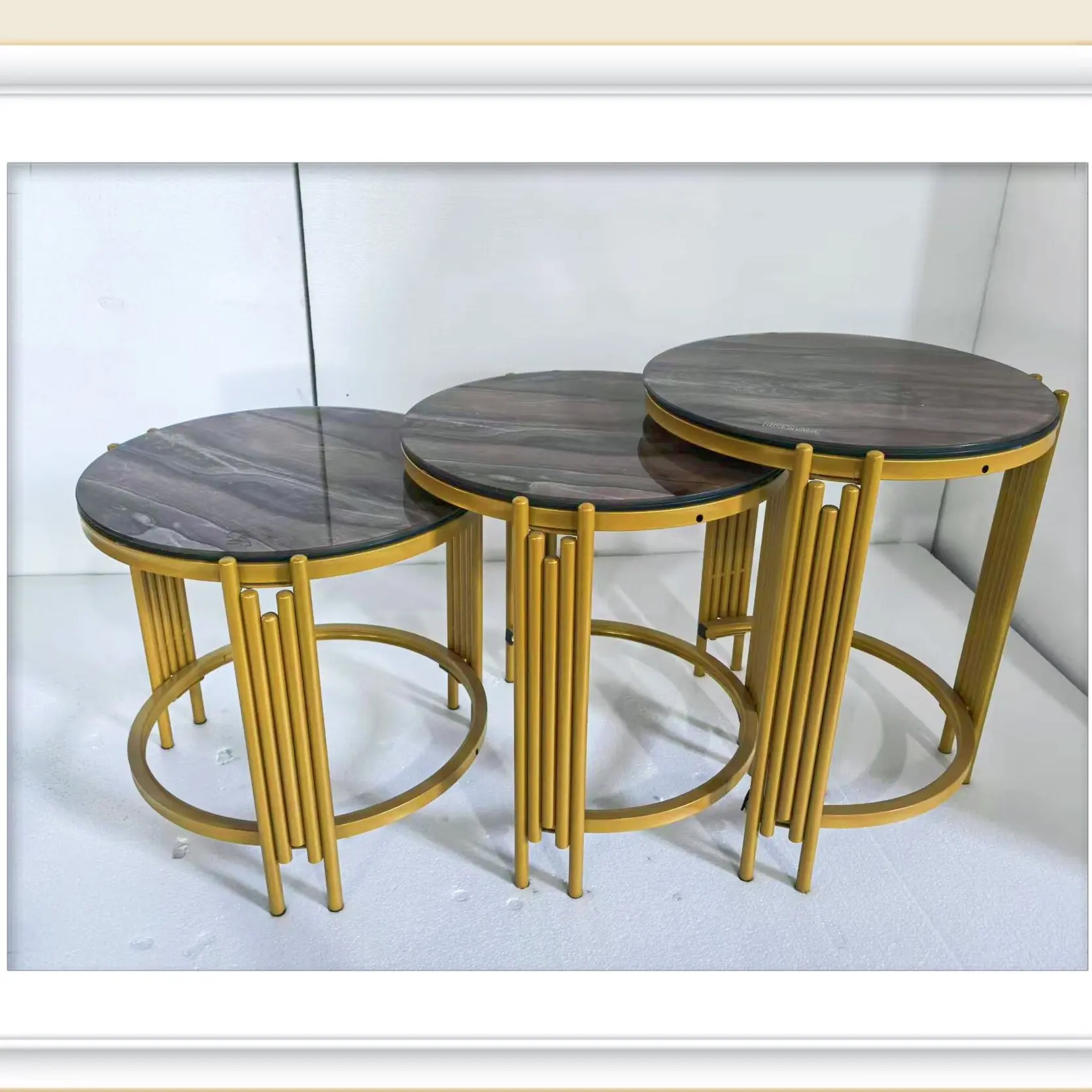 

Modern Simple Tempered Glass Coffee Table Set Golden Corner Table Circular Coffee Table