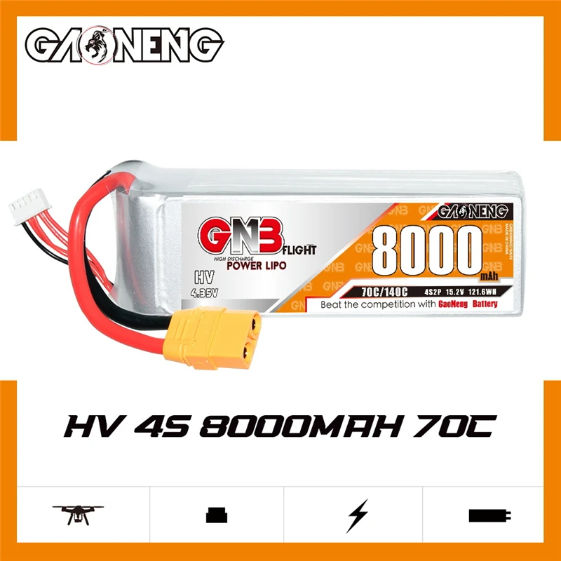 

GNB 8000mAh 15.2V 4S 70C/140C HV LiPo Battery For RC FPV Racing Drone Truck Airplane Helicopter Boat Rechargeable Battery