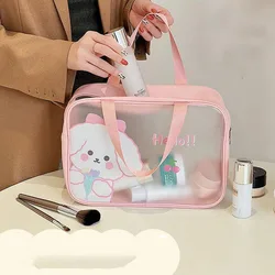 Bolsa de cosméticos de PVC de dibujos animados para mujer, bolsa de lavado transparente de gran capacidad, bolsas de almacenamiento Kawaii de PU impermeables, estuche de maquillaje de viaje