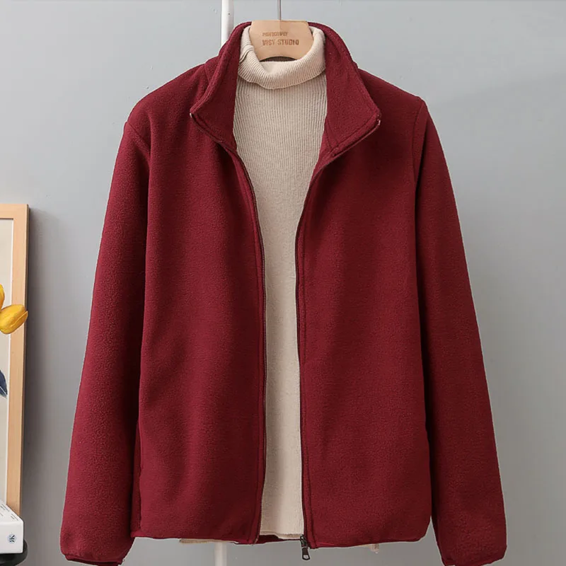 2025 New Spring Autumn Middle-aged Women Fleece Jackets 5XL Casual Stand Collar Warm Jacket Zipper Outerwear Mother Winter Coat