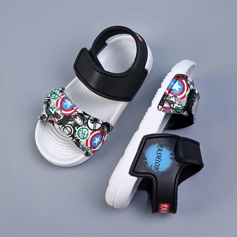 Disney Summer Baby Boy Girl antypoślizgowe buty na plażę dziecięce sandały rekin rysunkowy delfin Spiderman Mickey Mouse miękkie kapcie dziecięce