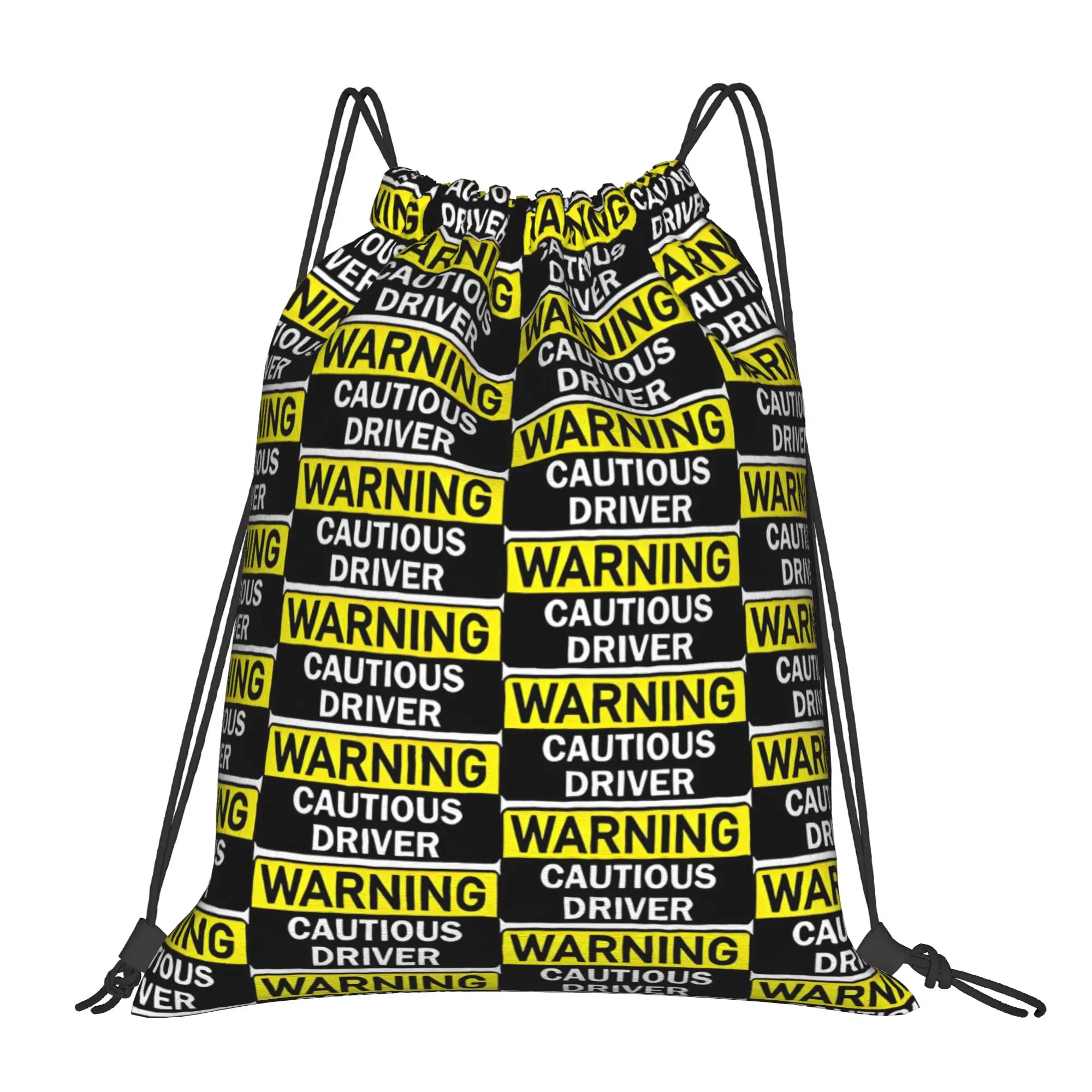 Warning Cautious Driver tape Construction vehicle Portable Travel gym Drawstring Bags Riding gift Storage Backpacks
