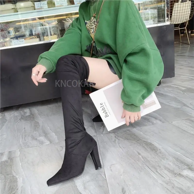 2022 autumn and winter new European and American long boots look thin, over-the-knee high-heeled boots,  size