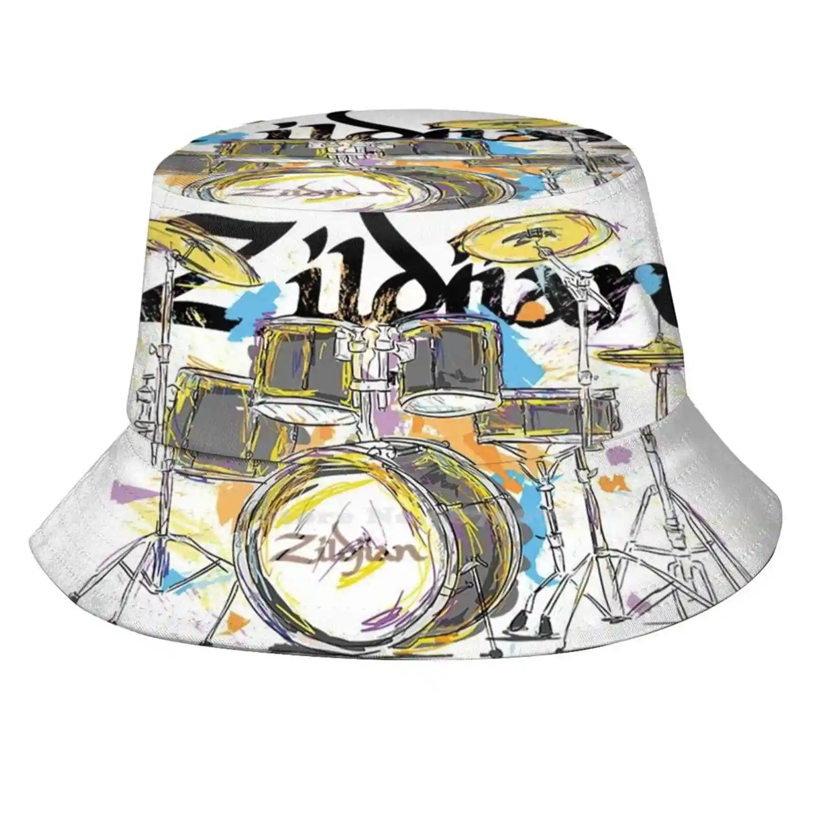 Zildjan Drums Illustration Art Casual Cap Bucket Hat Punk Pearl Drum Kit Set Percussion Instrument Tama Ludwig 3D Model Remo