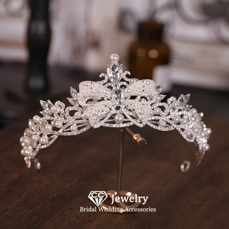 CC Crowns for Wedding Women Accessories Bridal Headpiece Engagement Hair Ornaments Romantic Crown Bow-knot Shape Coronets FO50