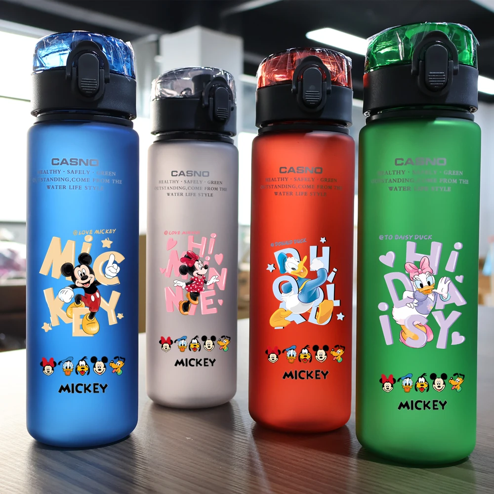 560ML Mickey Mouse 4Colors Water Cup Large Capacity Flip-top Portable Plastic Kids Adult Outdoor Sport Drinking Bottle Gift