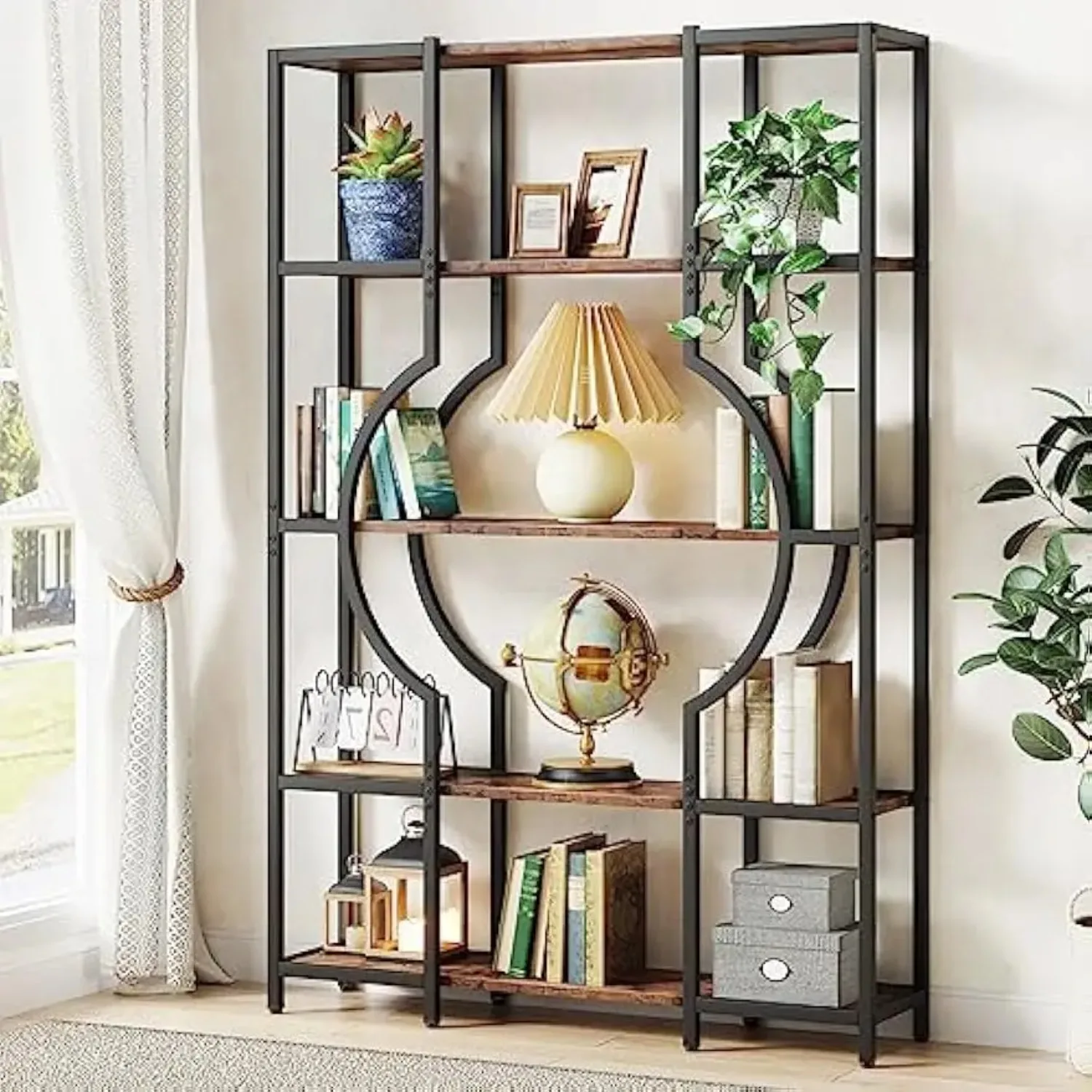 LITTLE TREE 5-Tier Bookshelf, Vintage Tall Bookcase with 12 Open Display Shelves,Book Shelving Unit for Home Office, Living Room